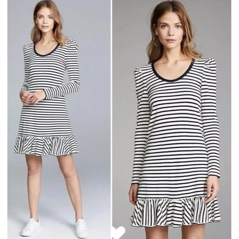 Alexis Striped Knit Loza Dress Size XS White Black Long Sleeve Preppy
